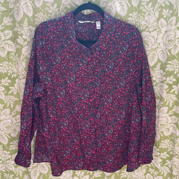 🏝️Big $10 Sale🏝️Isaac Mizrahi Live Floral Button Down Blouse - Picture 1 of 8